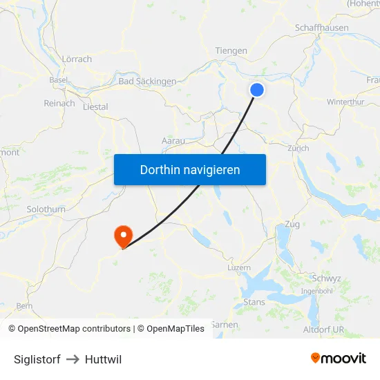 Siglistorf to Huttwil map