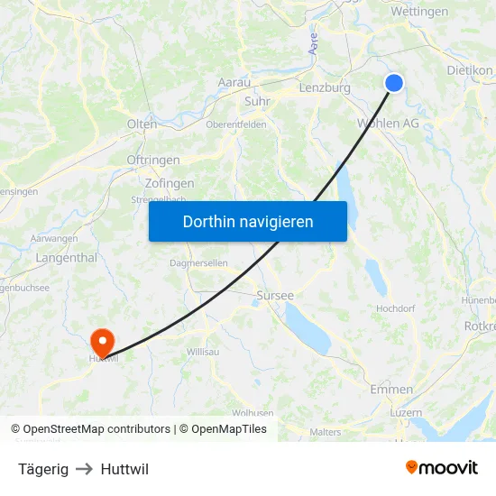 Tägerig to Huttwil map