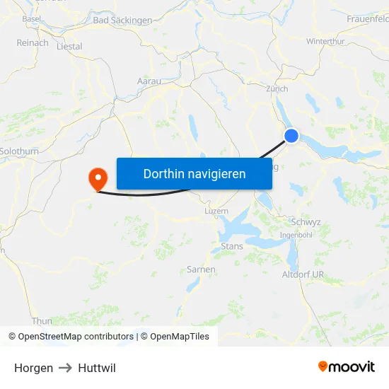 Horgen to Huttwil map