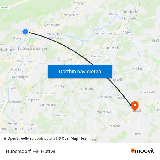 Hubersdorf to Huttwil map