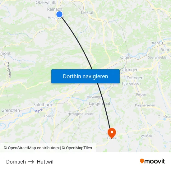 Dornach to Huttwil map