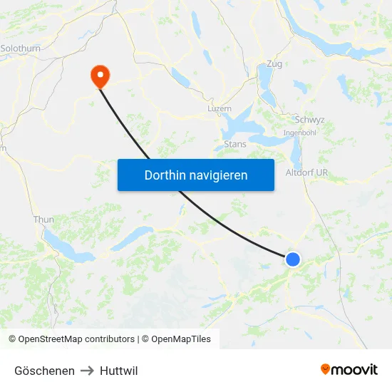 Göschenen to Huttwil map