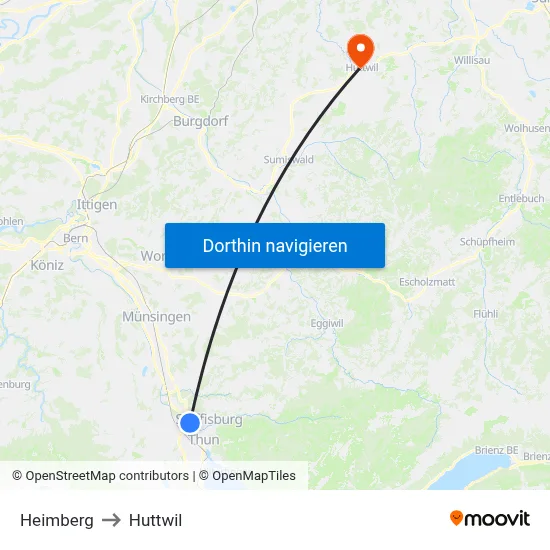 Heimberg to Huttwil map