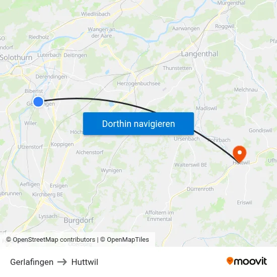Gerlafingen to Huttwil map