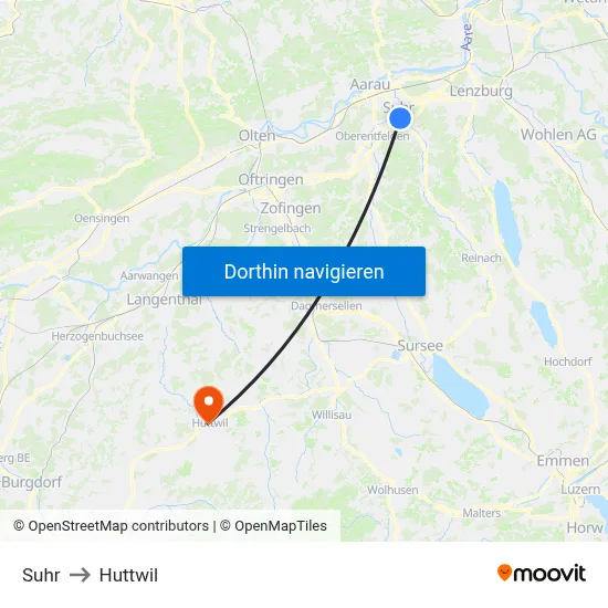 Suhr to Huttwil map