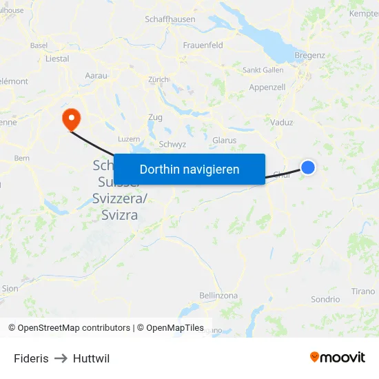 Fideris to Huttwil map