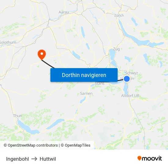Ingenbohl to Huttwil map