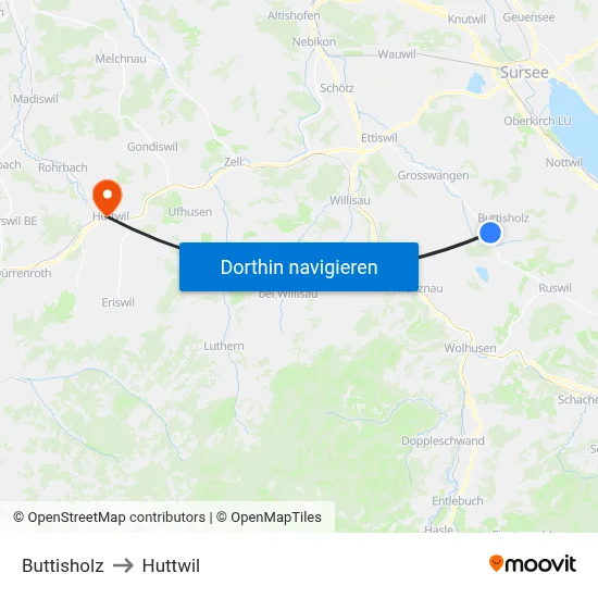 Buttisholz to Huttwil map