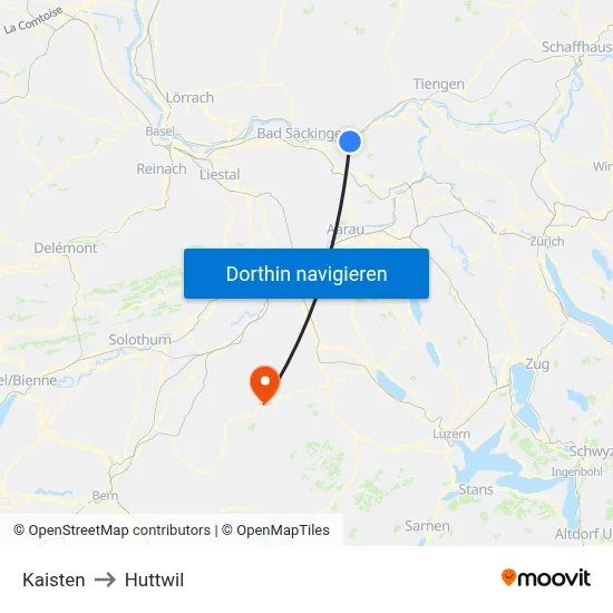 Kaisten to Huttwil map