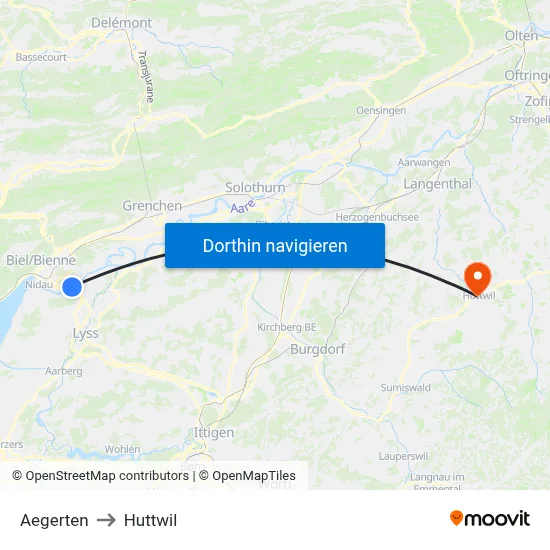 Aegerten to Huttwil map
