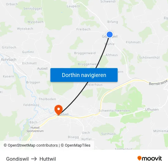 Gondiswil to Huttwil map