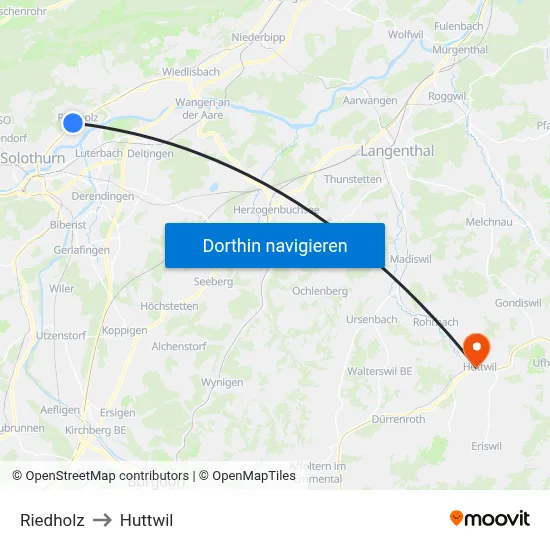 Riedholz to Huttwil map