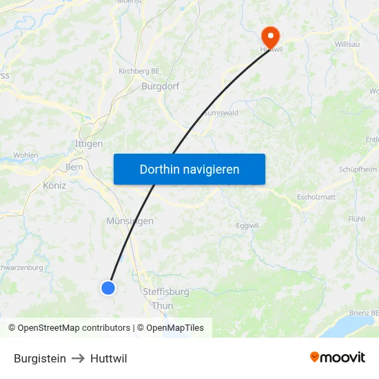 Burgistein to Huttwil map
