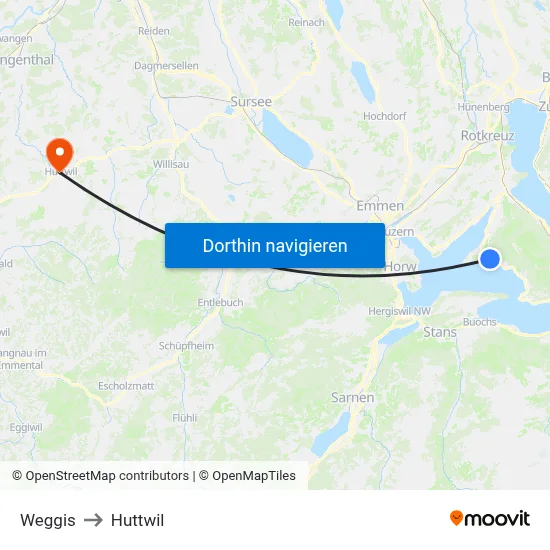Weggis to Huttwil map