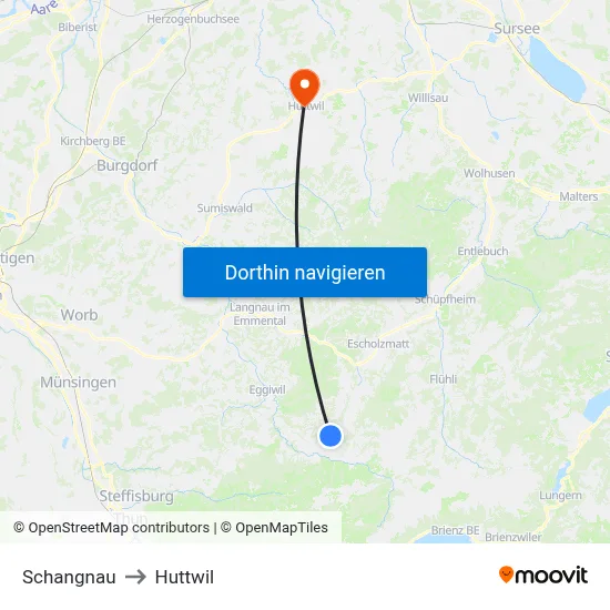 Schangnau to Huttwil map
