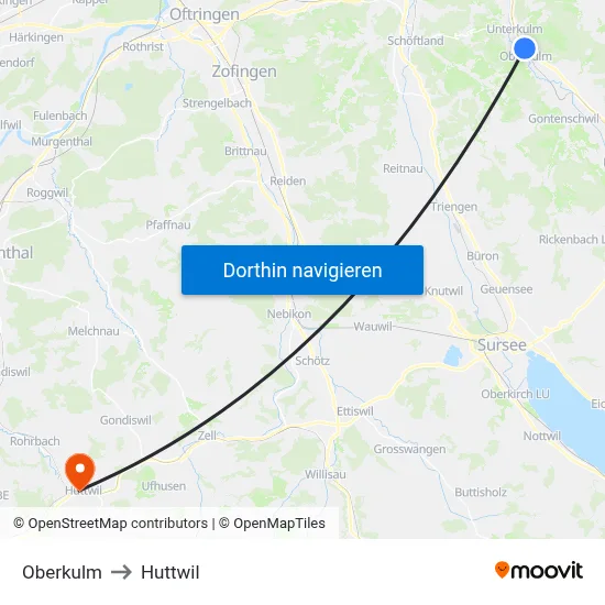 Oberkulm to Huttwil map