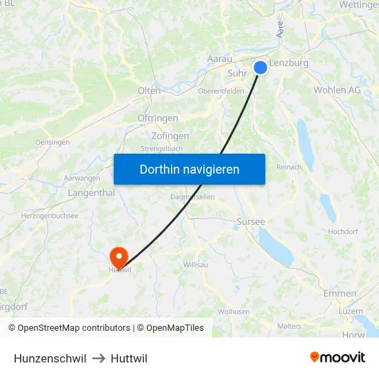 Hunzenschwil to Huttwil map