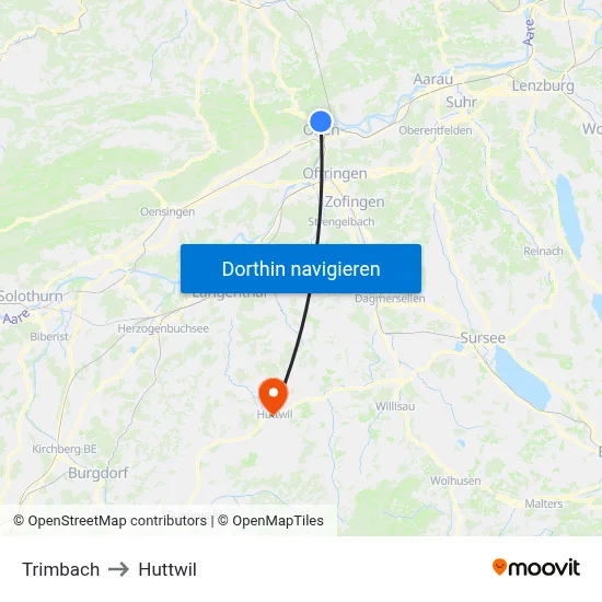 Trimbach to Huttwil map