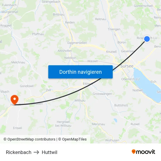 Rickenbach to Huttwil map