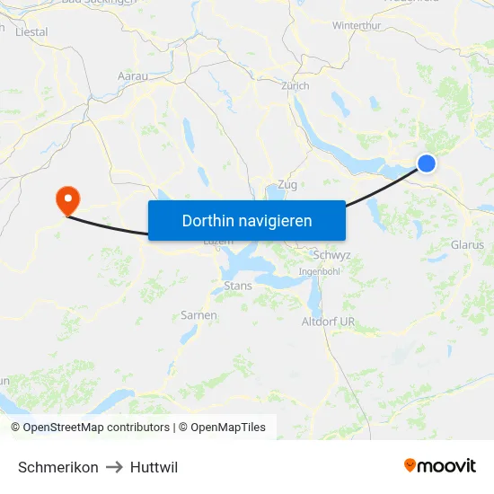 Schmerikon to Huttwil map