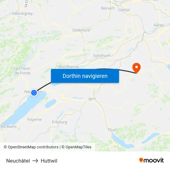 Neuchâtel to Huttwil map
