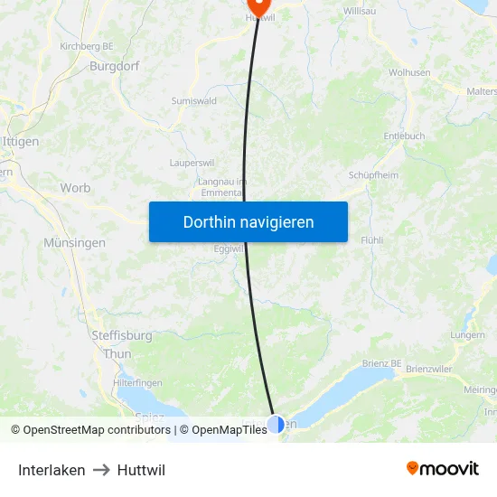 Interlaken to Huttwil map