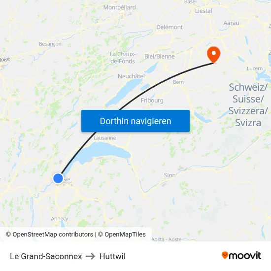 Le Grand-Saconnex to Huttwil map
