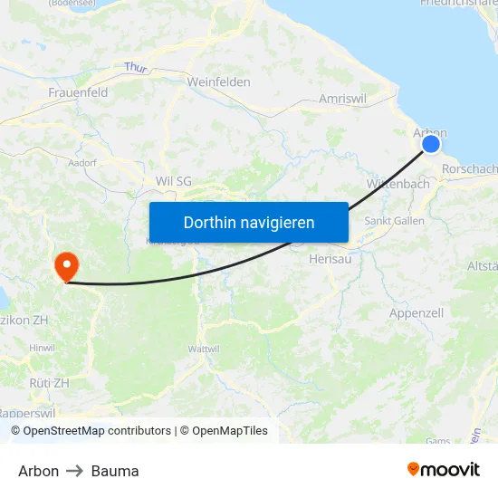 Arbon to Bauma map