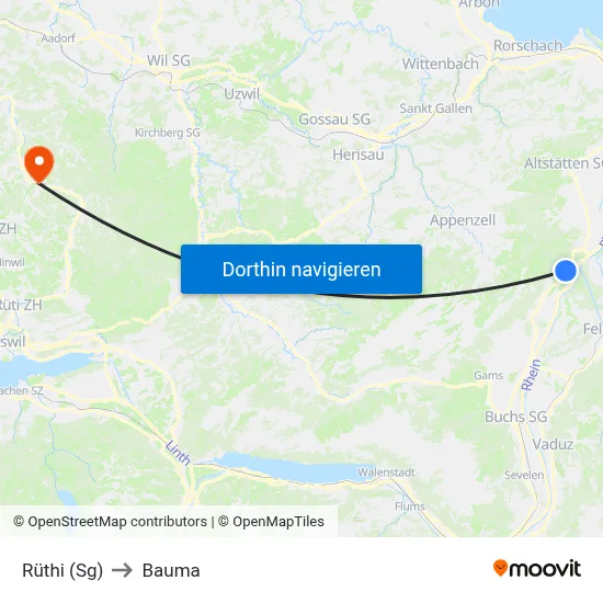 Rüthi (Sg) to Bauma map