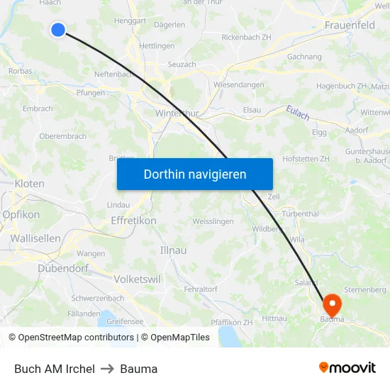Buch AM Irchel to Bauma map