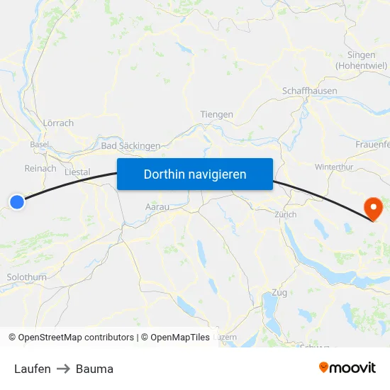 Laufen to Bauma map