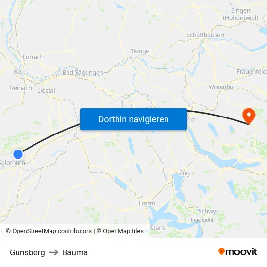 Günsberg to Bauma map