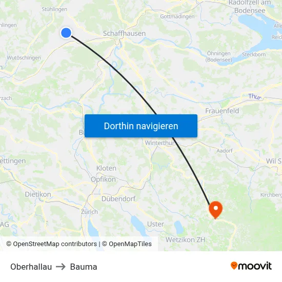 Oberhallau to Bauma map