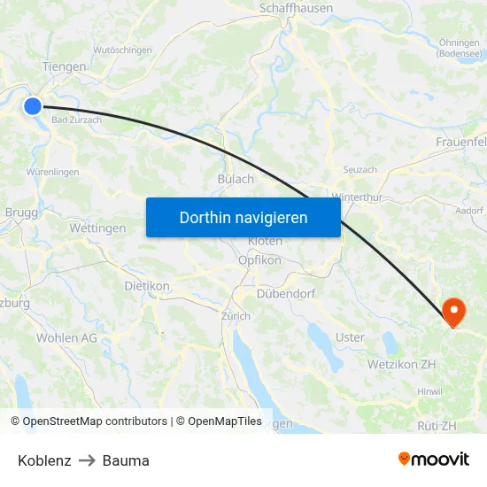 Koblenz to Bauma map