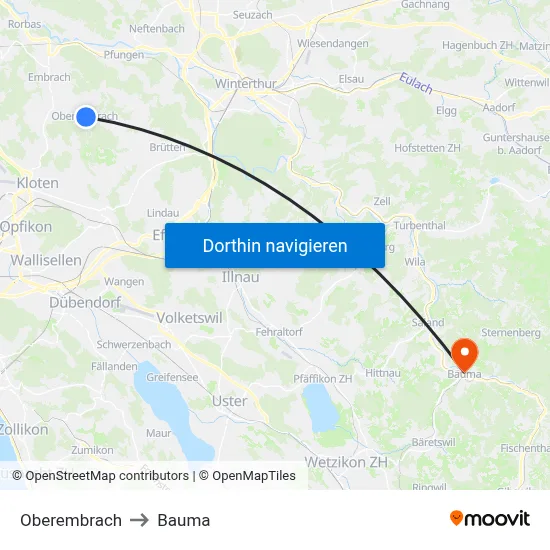 Oberembrach to Bauma map