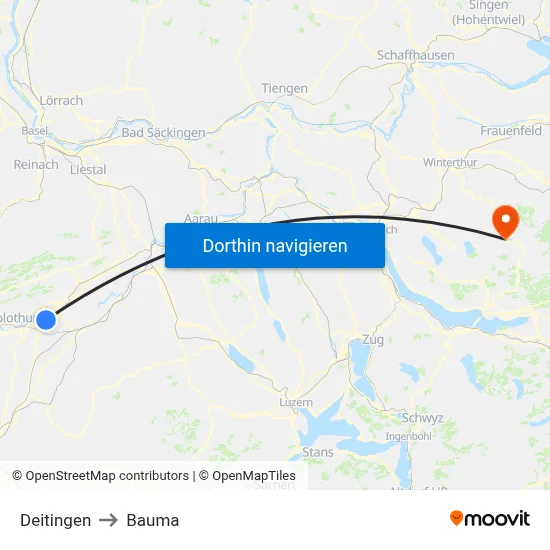 Deitingen to Bauma map