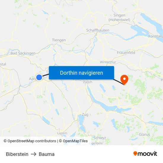 Biberstein to Bauma map