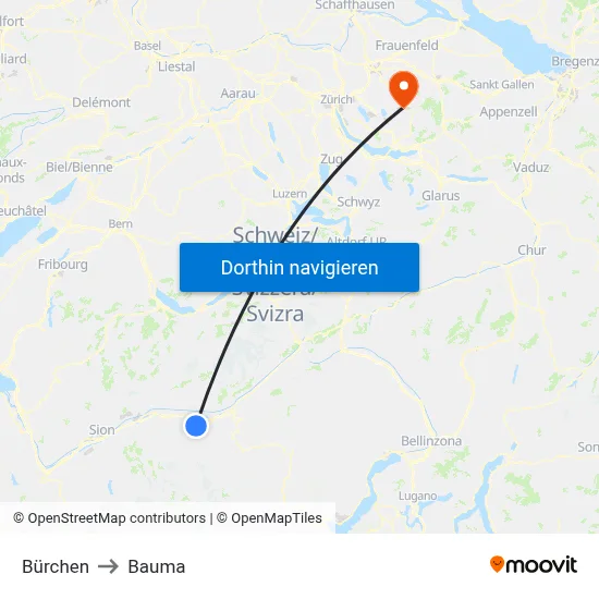 Bürchen to Bauma map