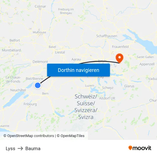 Lyss to Bauma map