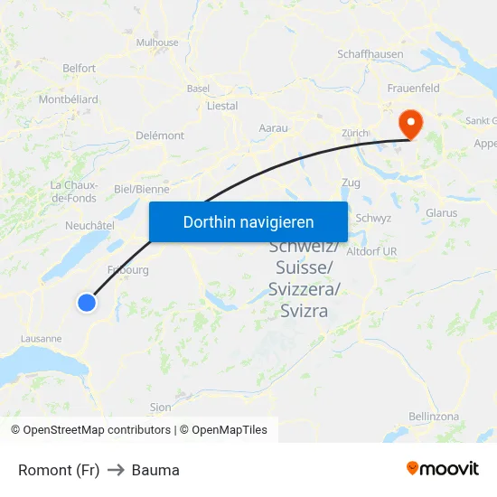 Romont (Fr) to Bauma map