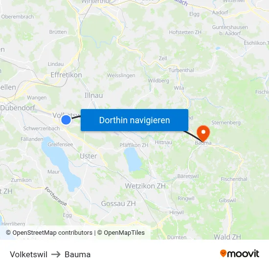 Volketswil to Bauma map