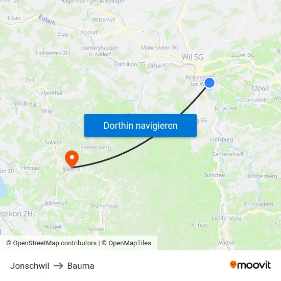 Jonschwil to Bauma map