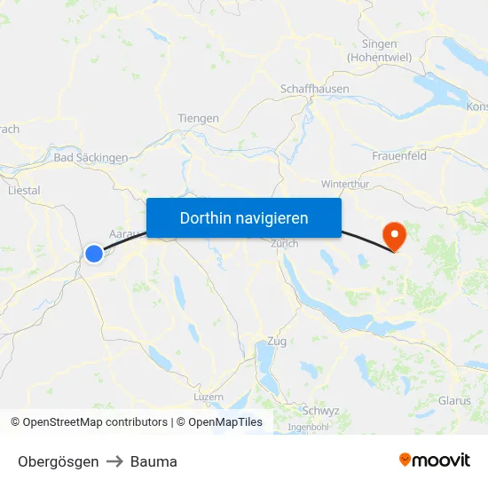 Obergösgen to Bauma map