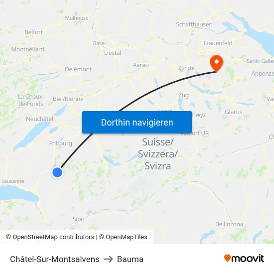 Châtel-Sur-Montsalvens to Bauma map