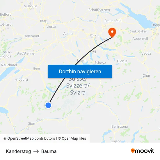 Kandersteg to Bauma map