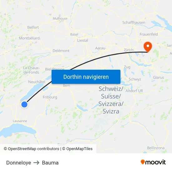 Donneloye to Bauma map