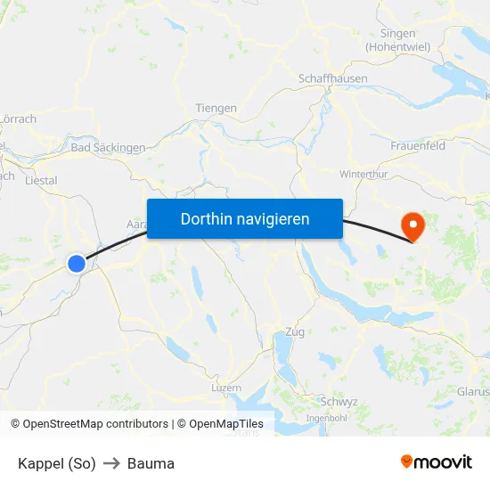 Kappel (So) to Bauma map