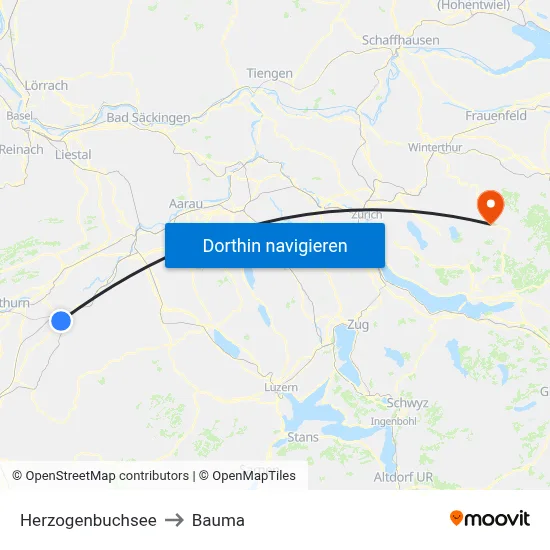 Herzogenbuchsee to Bauma map