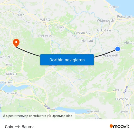 Gais to Bauma map