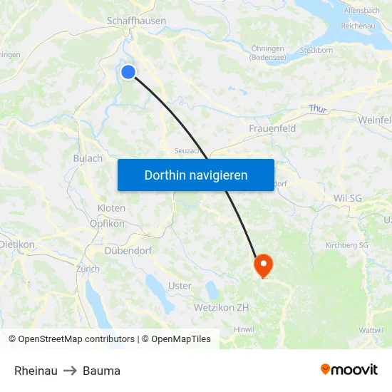 Rheinau to Bauma map